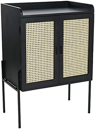 Creative Co-Op Metal & Mango Wood Natural Woven Cane Details Bar Cabinet, Black Finish | Amazon (US)