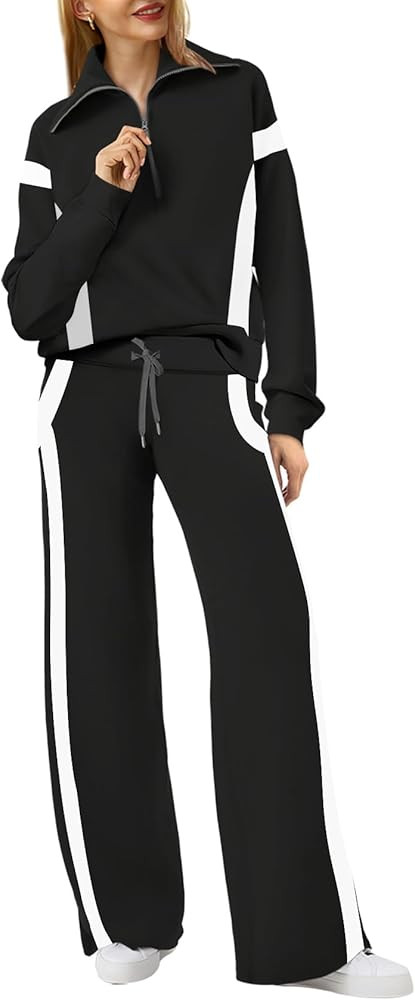 XIEERDUO Lounge Sets For Women 2025 Half Zip Sweatshirt And Wide Leg Sweatpant 2 Piece Outfits Sw... | Amazon (US)