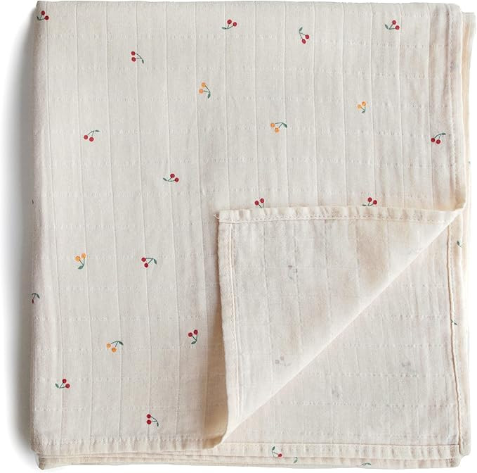 mushie Muslin Baby Swaddle Blanket | 100% Organic Cotton (Cherries) | Amazon (US)