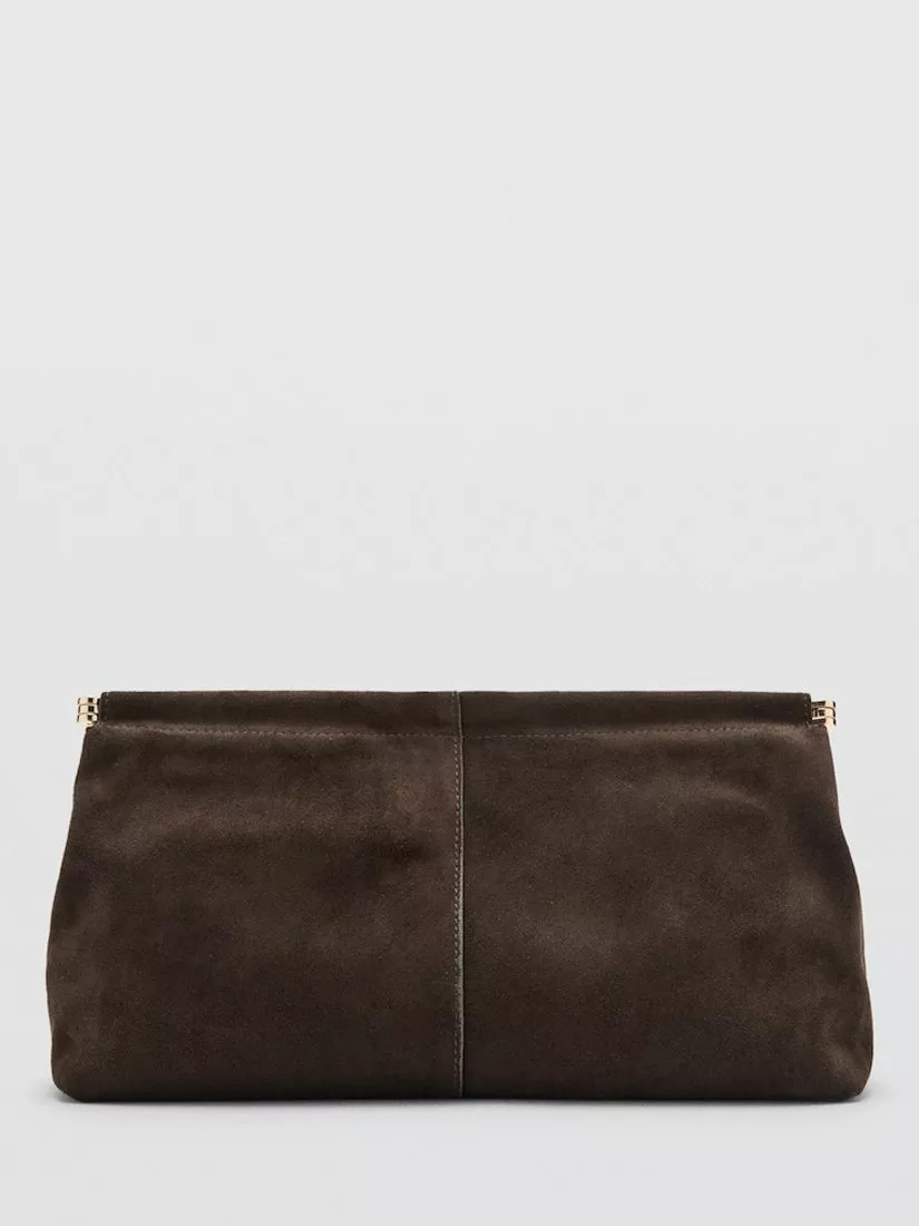 Mango Paulo Suede Clutch Bag, Dark Brown | John Lewis (UK)
