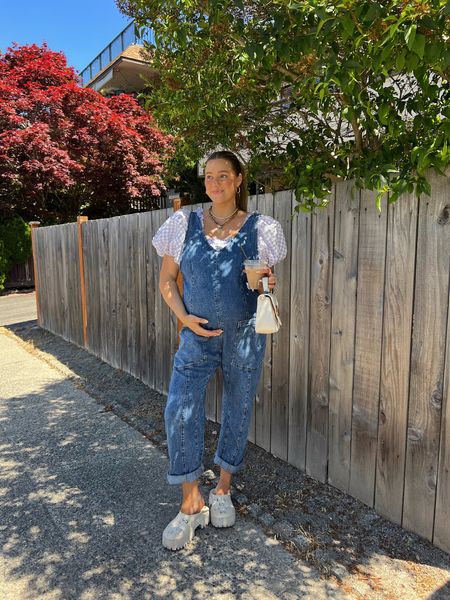 Two piece gingham set size large! I went up a size for bump & chest and it fits great. Love that I can wear the top with other outfits too. Size M in free people overalls they’re a soft denim and loose fit. TTS! Linked similar also!

#LTKbump