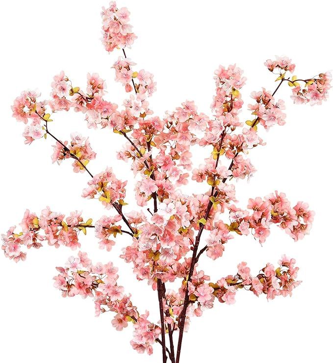 Artflower 39 Inch Artificial Cherry Blossom Branches Silk Faux Cherry Flowers Tree Stems Fake Che... | Amazon (US)