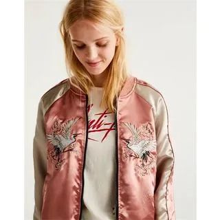 Crane Embroidered Satin Bomber Jacket | YesStyle Global