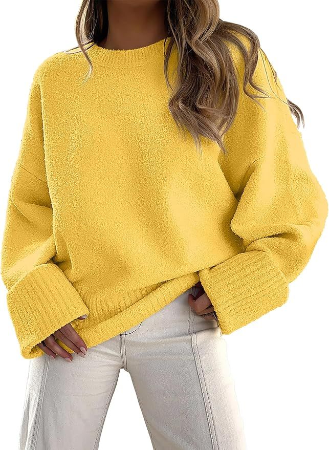 LOGENE Women's Oversized Soft Crewneck Sweaters Fuzzy Warm Knit Pullover Tops 2023 Fashion Clothe... | Amazon (US)
