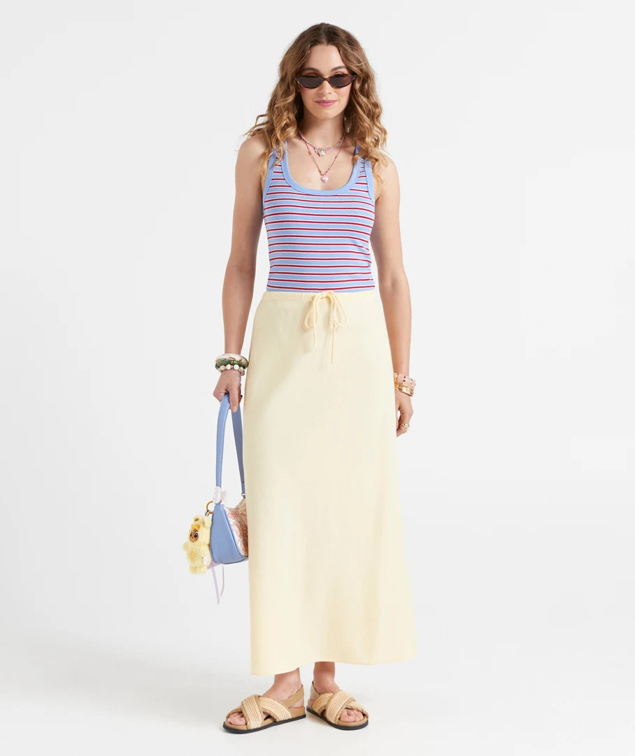 AVA BIAS DRAWCORD LINEN BLEND MIDI SKIRT | Sportsgirl