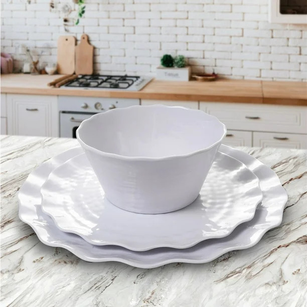 Stephan Roberts 16 Piece Melamine Dinnerware Set, Scalloped White | Walmart (US)