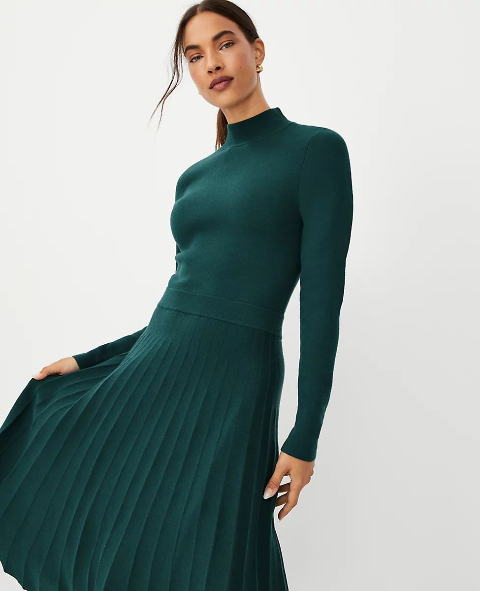 Mock Neck Pleated Sweater Dress | Ann Taylor (US)