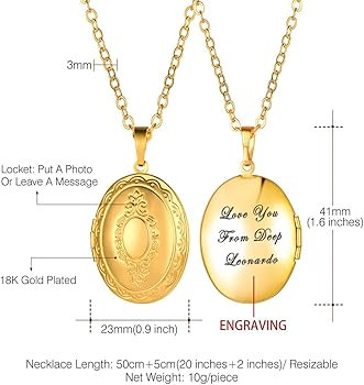 U7 Locket that Holds Picture, Oval Locket, Heart Shaped Locket, Copper Gold Plated Custom Photo L... | Amazon (US)