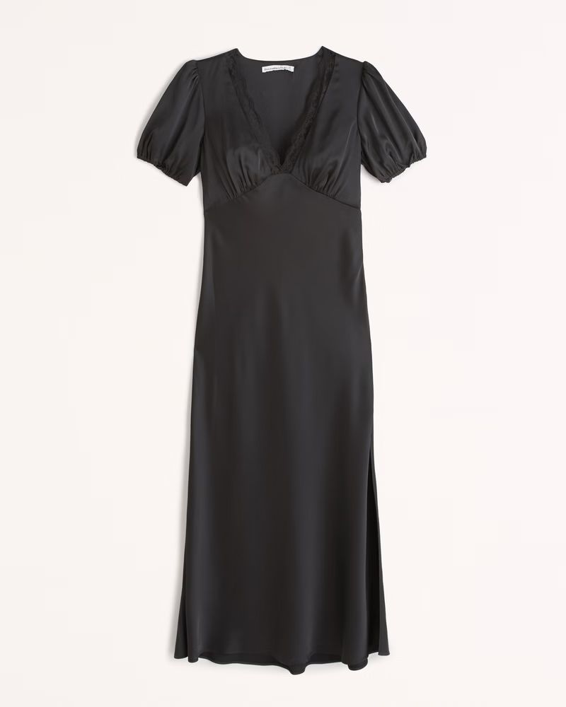 Women's Puff Sleeve Lace-Trim Midi Dress | Women's Dresses & Jumpsuits | Abercrombie.com | Abercrombie & Fitch (US)