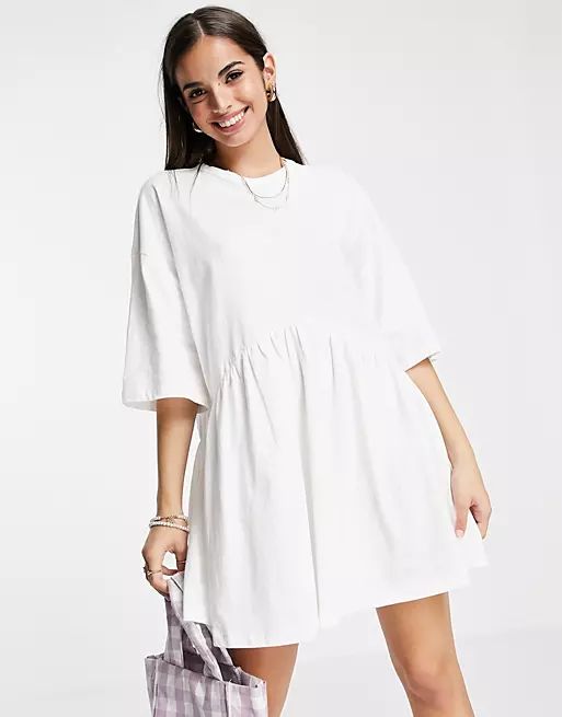 ASOS DESIGN oversized mini smock dress with dropped waist in white | ASOS (Global)