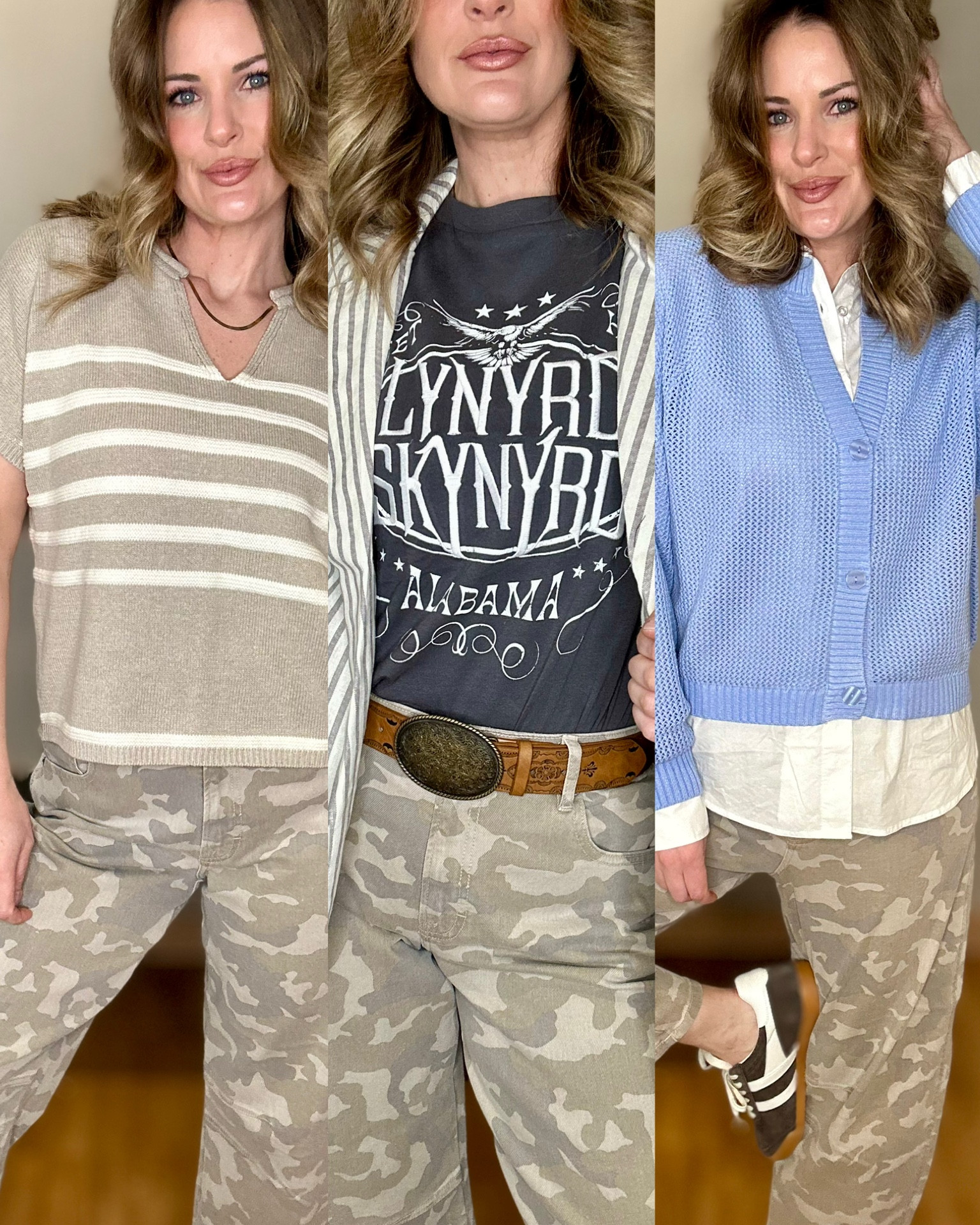 POV: You bought the fun jeans.
Now what?

3 ways to style hidden camo horseshoe denim.

