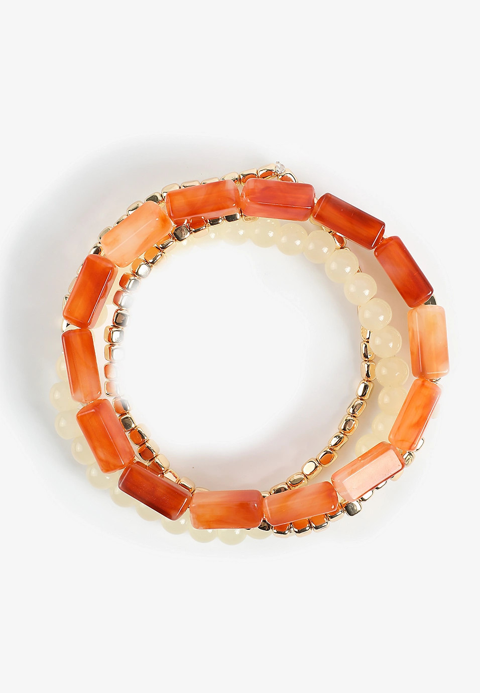 Gold And Orange Resin Bead Stretch Bracelet Set | Maurices