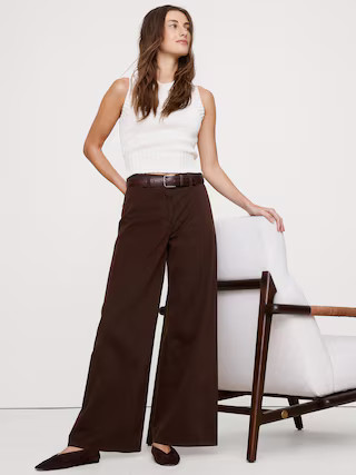 High-Rise Wide-Leg Lightweight Stretch-Cotton Pant | Banana Republic (US)