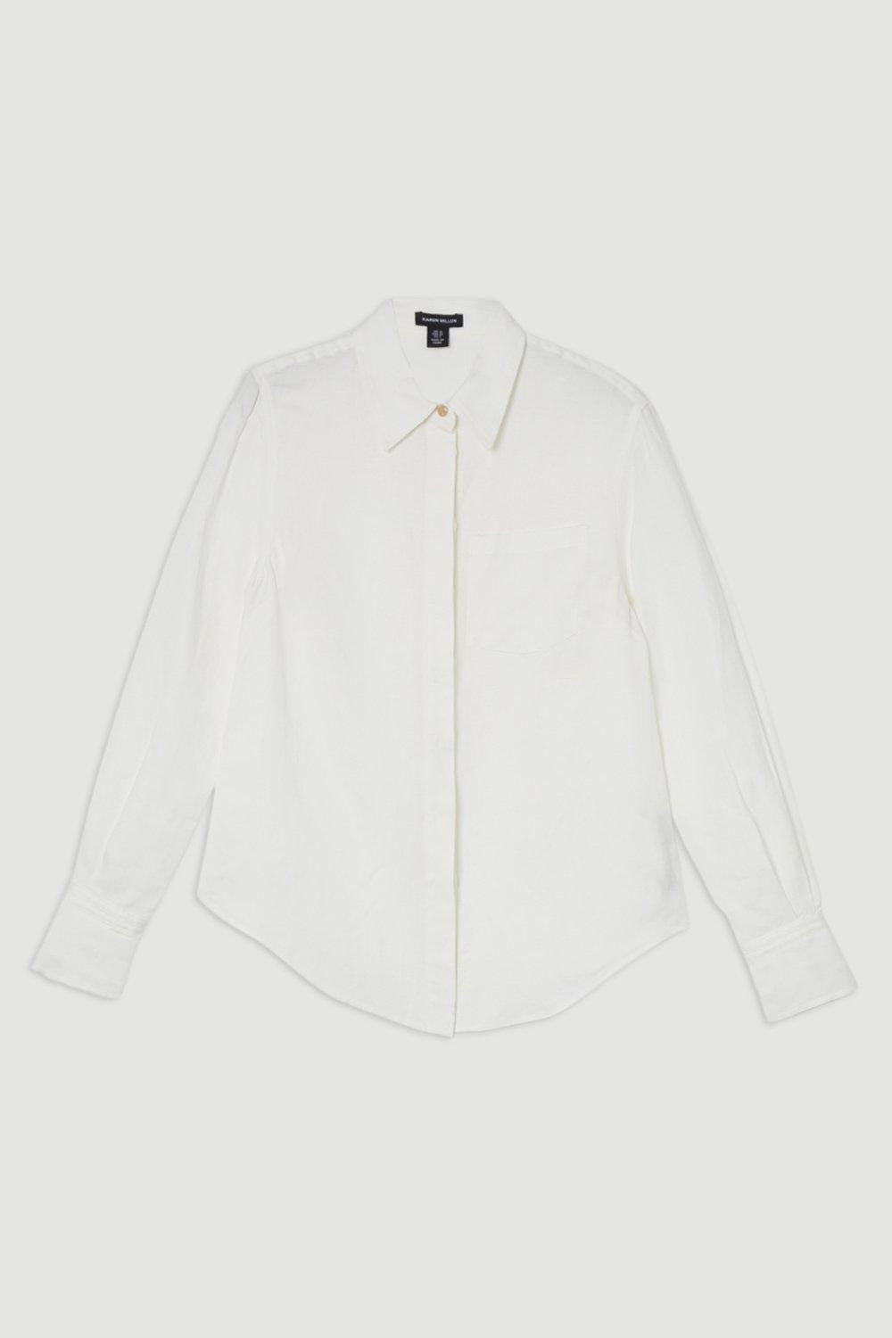 Viscose Linen Woven Long Sleeve Shirt | Karen Millen UK + IE + DE + NL