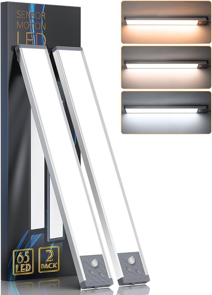 65 LED Under Cabinet Lights 2 Packs, 3 Color Temperatures Dimmable Motion Sensor Closet Lights, 2... | Amazon (US)