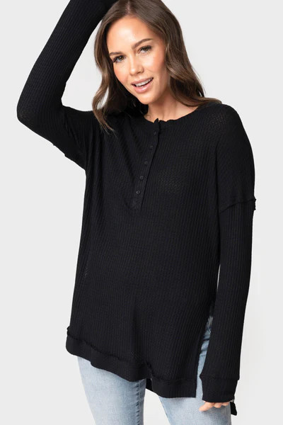 Candace Long Sleeve Thermal Henley Tunic Top | Gibson