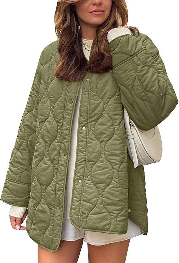 Flygo Women's Oversized Quilted Lightweight Jacket Button Down Puffer Padded Outerwear with Pocke... | Amazon (US)