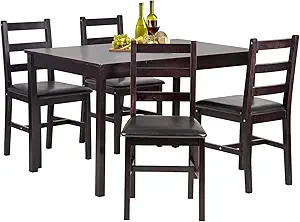 FDW 5PCS Dining Table Set Pine Wood Kitchen Dinette Table with 4 Chairs | Amazon (US)