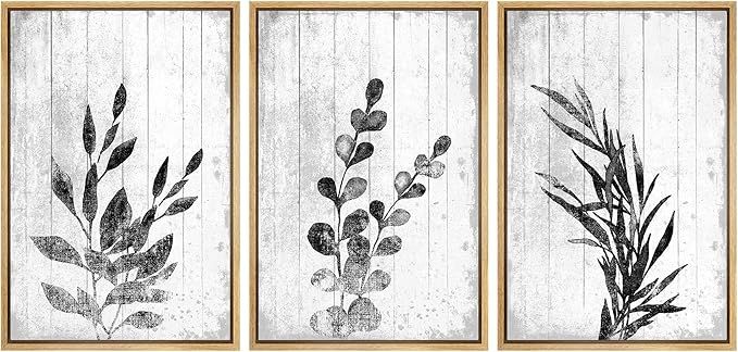 SIGNWIN Framed Canvas Print Wall Art Black and White Leaves Silhouette Decorative Shapes Illustra... | Amazon (US)