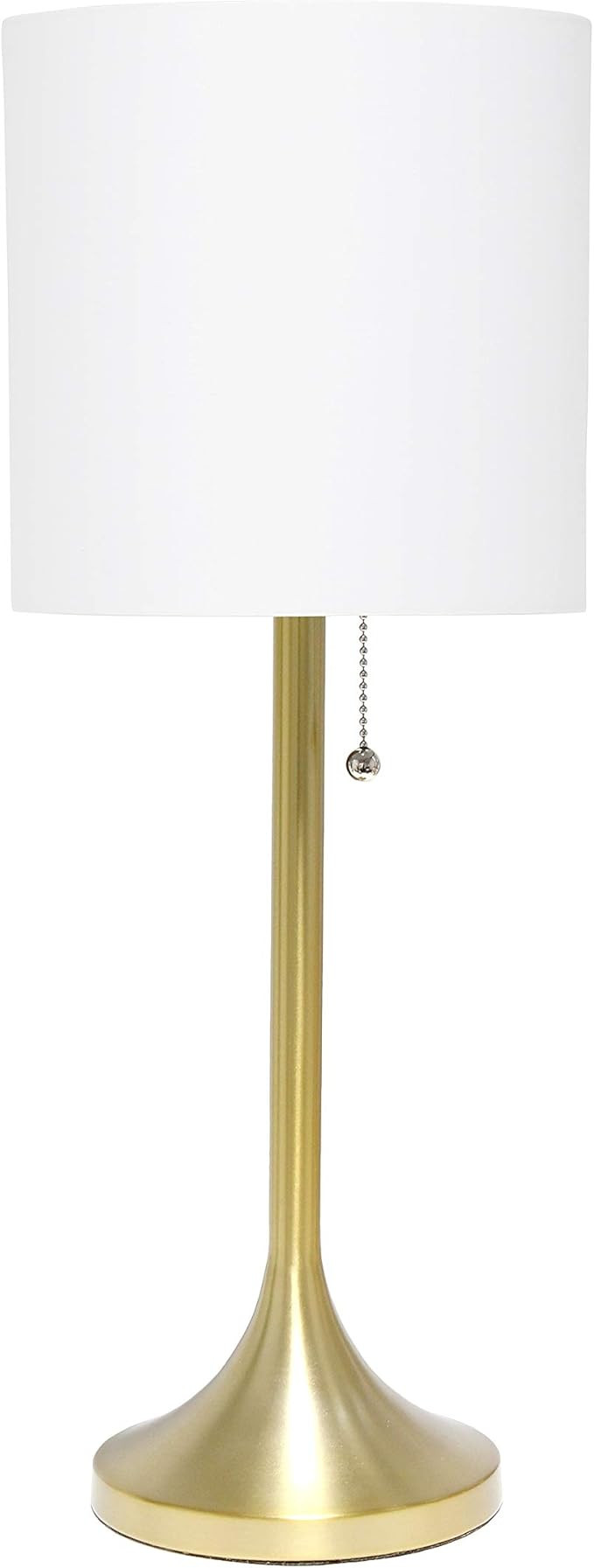Simple Designs LT1076-GDW Tapered Fabric Drum Shade Table Lamp, Gold/White 8 x 8 x 21 | Amazon (US)
