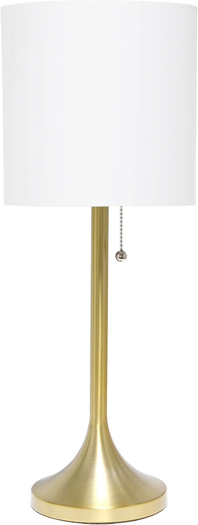 Simple Designs LT1076-GDW Tapered Fabric Drum Shade Table Lamp, Gold and White, 8 x 8 x 21 | Amazon (US)