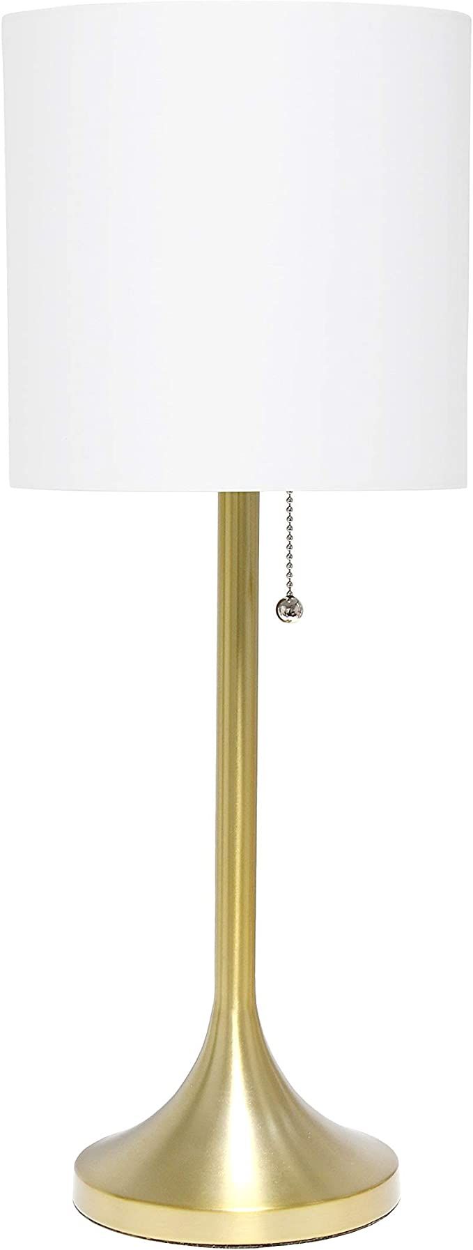 Simple Designs LT1076-GDW Tapered Fabric Drum Shade Table Lamp, Gold/White 8 x 8 x 21 | Amazon (US)