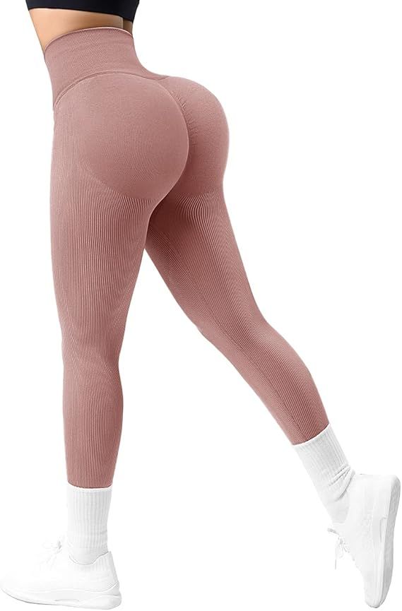 MOOSLOVER Women Ribbed Scrunch Butt Lifting Leggings Seamless High Waist Yoga Pants | Amazon (US)