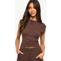 Womens Rib Button Through Sleeveless Top - Brown - 8 | boohoo (US & Canada)