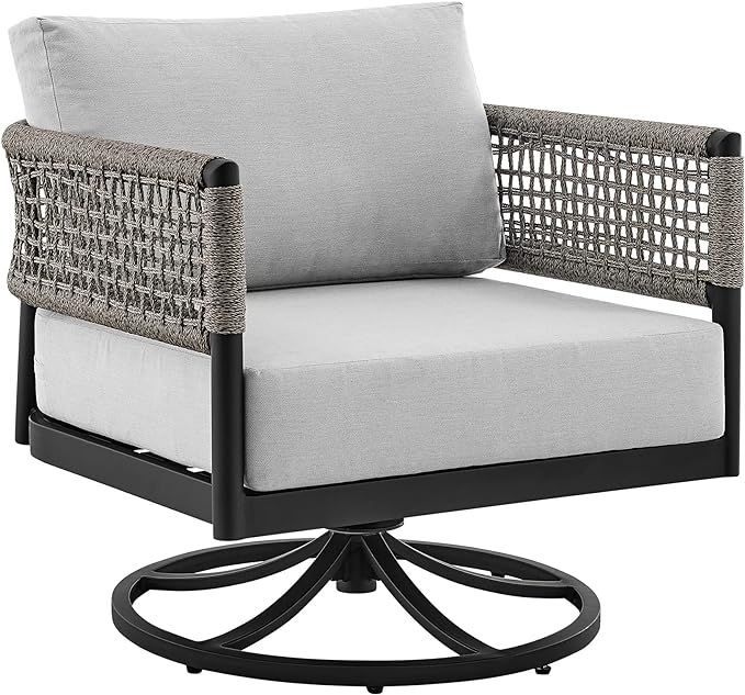 Armen Living Felicia Outdoor Patio Swivel Chair, Standard, Black Aluminum and Grey Rope | Amazon (US)