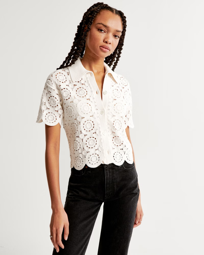 Women's Crochet-Style Mosaic Tile Polo | Women's New Arrivals | Abercrombie.com | Abercrombie & Fitch (US)