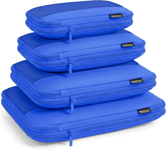 4 Piece Compression Packing Cubes for 3\u20137 Day Travel, Dark Blue | Amazon (US)