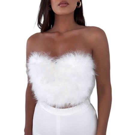 AMILIEe Women Feather Corset Tops Strapless Bandana Crop Top Cami Party Club Bustier Top | Walmart (US)