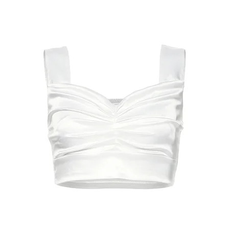 Felcia Women Summer V-neck Sleeveless Wide Strap White Ruched Crop Tops | Walmart (US)