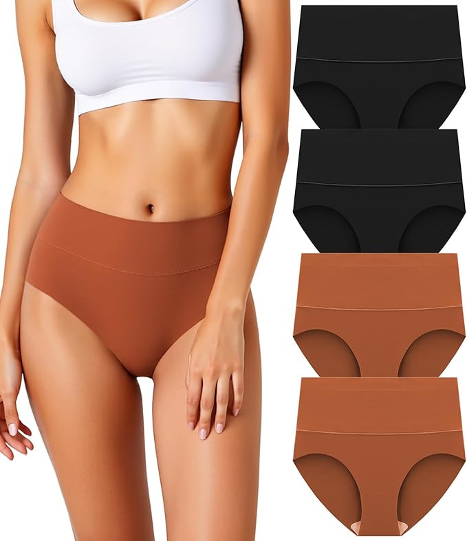 Women's Seamless Underwear High Waisted Tummy Control No Show Panties Full Coverage Stretch Brief... | Amazon (US)