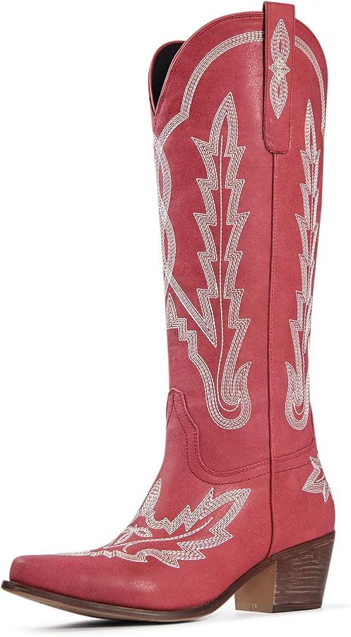 Ouepiano Cowboy Boots for Women Knee High Cowgirl Boots with Classic Embroidered Slip On Pointed ... | Amazon (US)