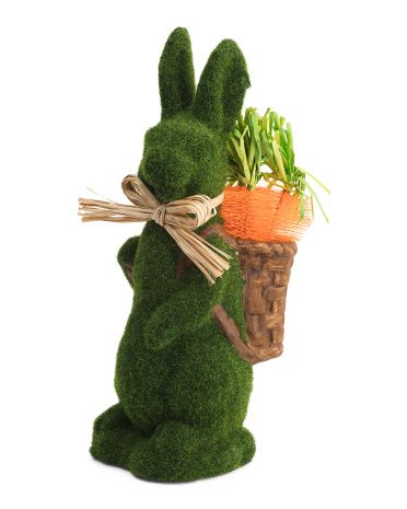 15in Mossy Bunny With Carrot Basket | TJ Maxx