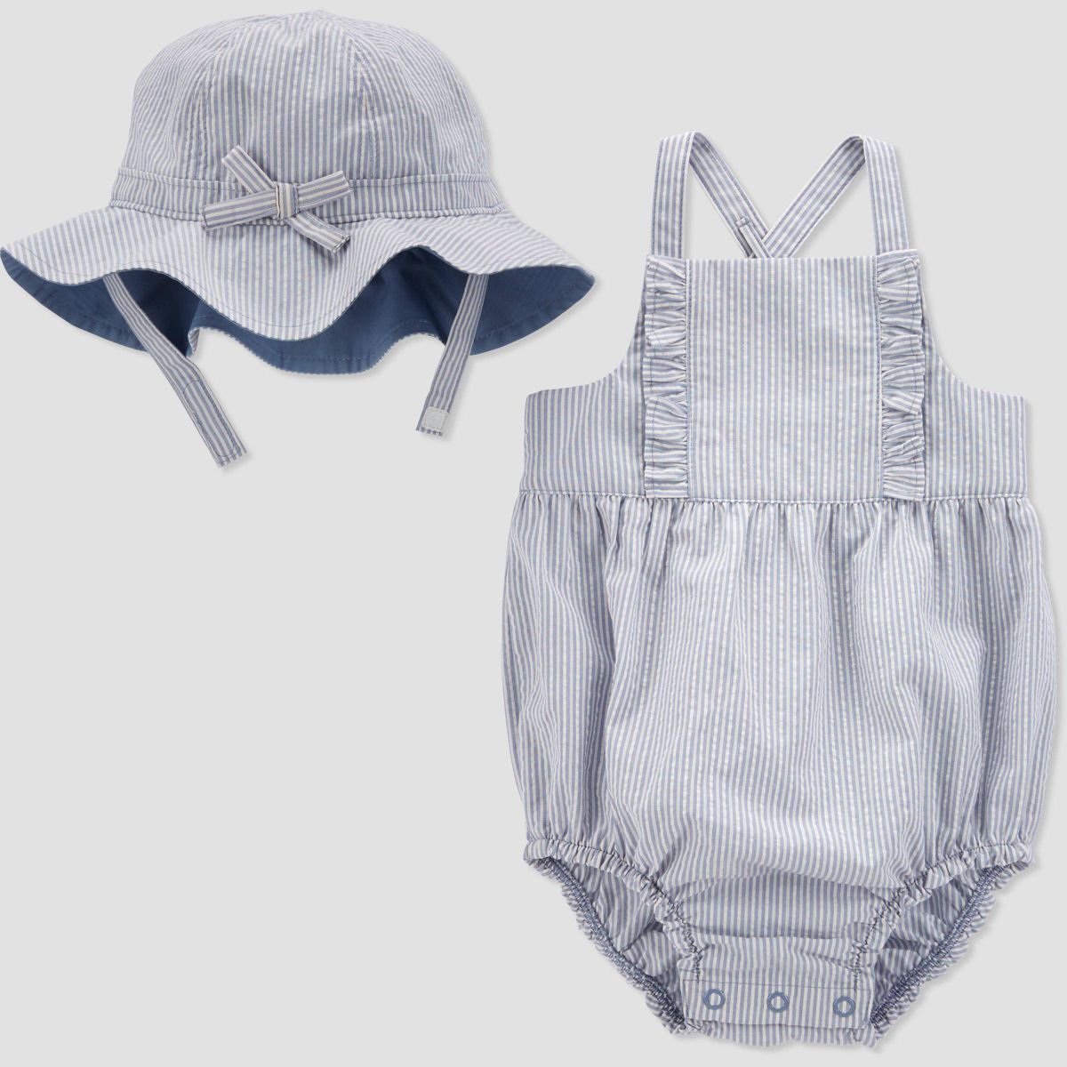 Carter's Just One You® Baby Girls' Seersucker Romper with Bubble Hat - Blue/White | Target