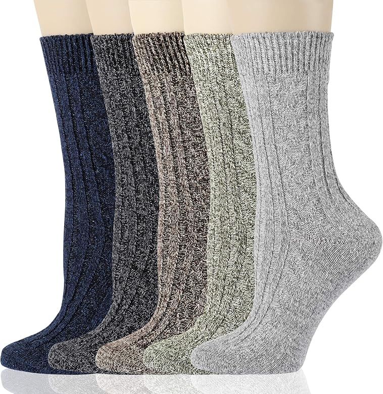 Gaoport 5 Pairs Womens Wool Socks Thick Knit Warm Casual Wool Cozy Crew Winter Socks Christmas Gi... | Amazon (US)