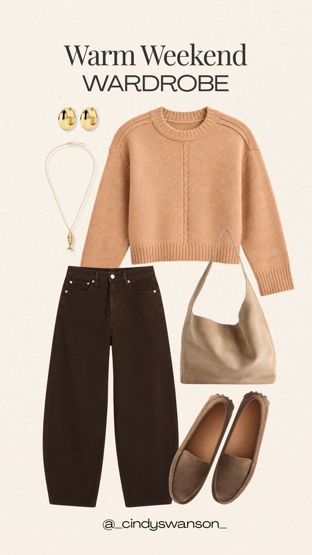 A warm, neutral weekend outfit built around a cozy camel sweater and dark brown jeans. I love how the taupe loafers and soft neutral bag keep the look polished while still feeling relaxed, an easy combination for errands, coffee, or a casual lunch.

#LTKootd #LTKOver40 #LTKgrwm