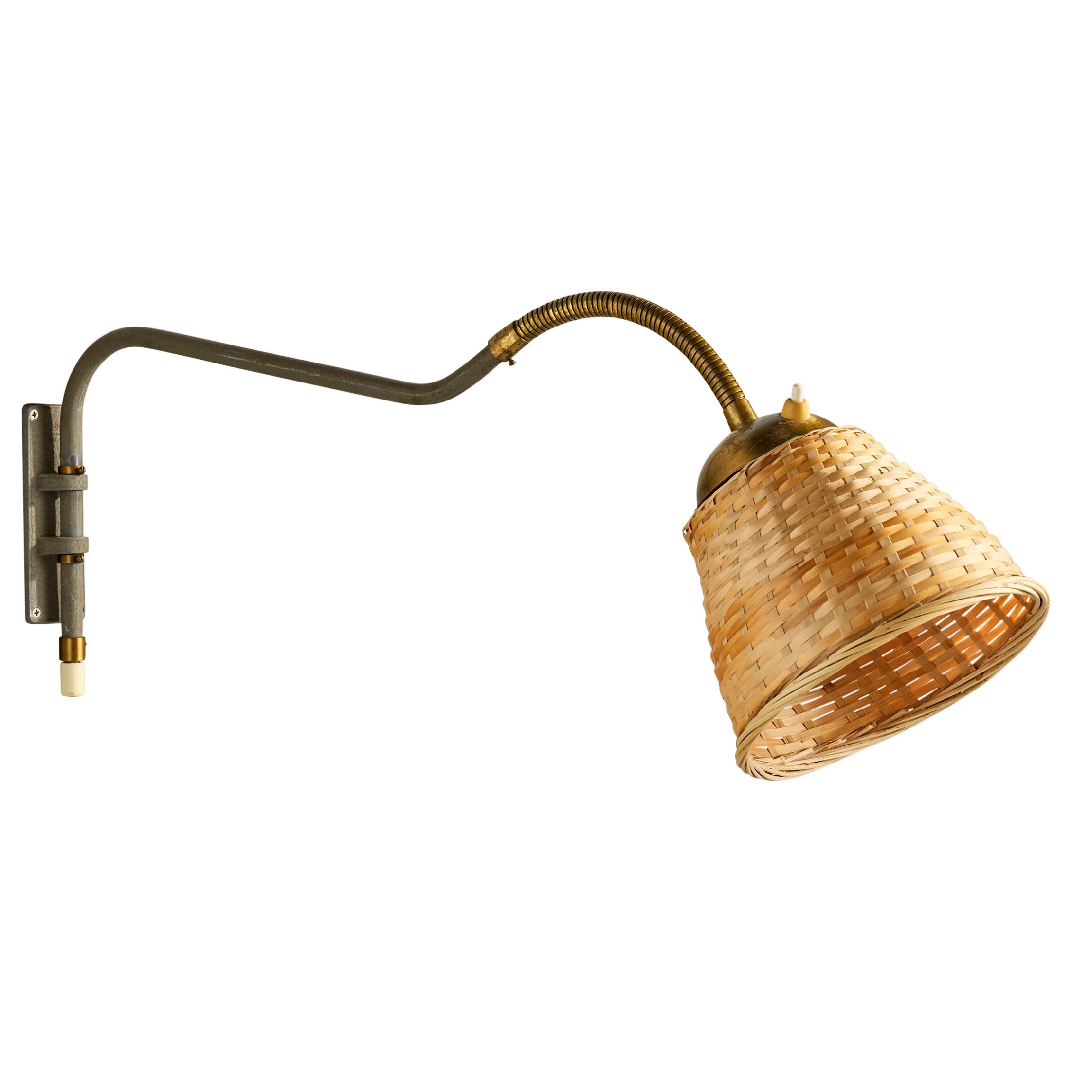EWÅ Värnamo, Wall Light, Iron, Brass, Rattan, Sweden, 1950s | 1stDibs