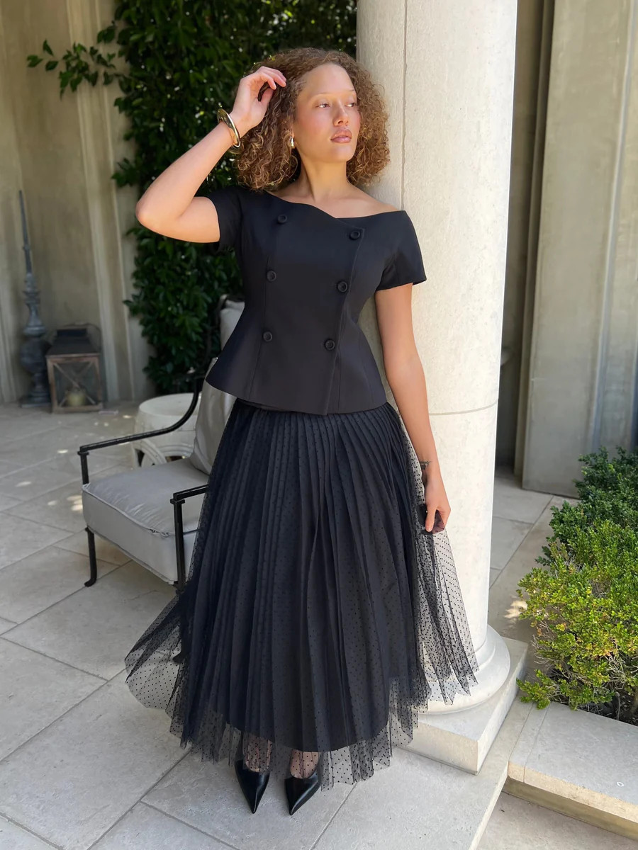 Kristen Black Midi Skirt with Polka Dot Organza | Benaar La