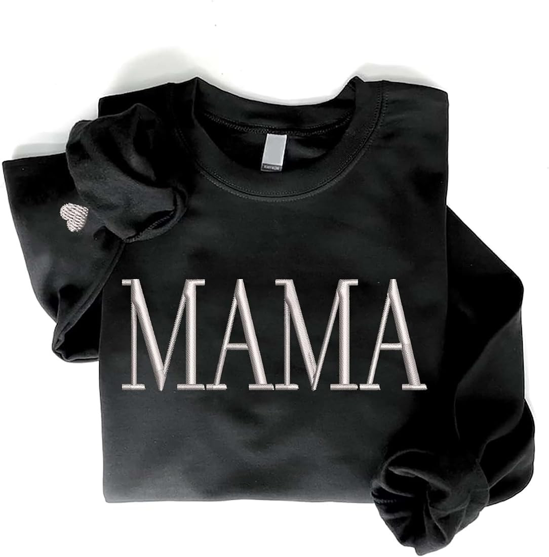 NAZENTI Mama Embroidered Crewneck Sweatshirt Mama with Heart on Long Sleeve Fashion Pullover Size... | Amazon (US)