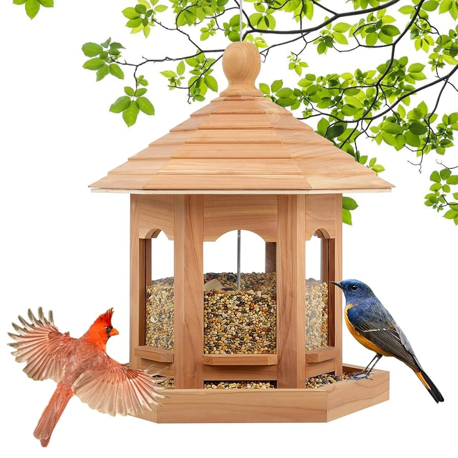 Bird Feeders for Outdoors Hanging Rain-Proof Roof Platform Wild Bird Feeder for Outdoors Garden D... | Amazon (US)