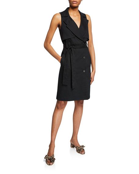 Halston Heritage Sleeveless Button-Front Stretch-Linen Trench Dress | Neiman Marcus