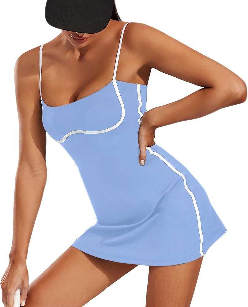 Move With You Womens Workout Tennis Dress with Built-in Bra & Shorts Pockets Sleeveless Exercise ... | Amazon (US)