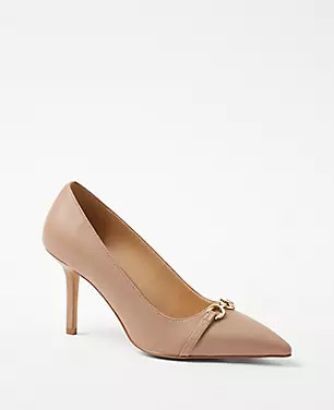 Leather Buckle Pointy Toe Pumps | Ann Taylor (US)