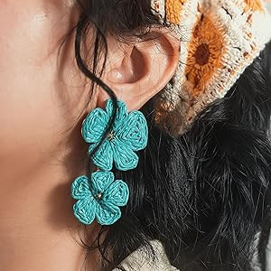 Flower Drop Earrings Floral Raffia Earrings Boho Statement Dangle Earrings Trendy Cute Summer Bea... | Amazon (US)