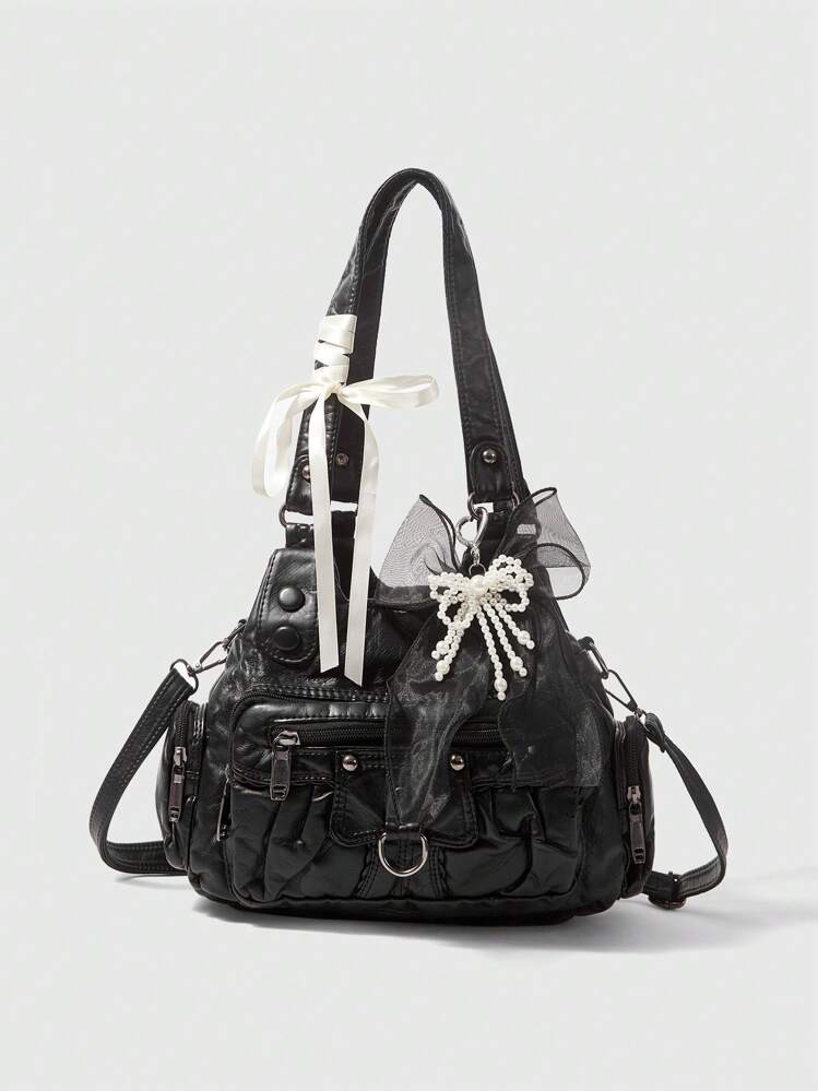 ROMWE Grunge Punk New Bow Punk Rivets Tote Bag Women Shoulder Bag | SHEIN
