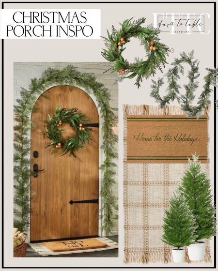 Holiday Porch. Follow @farmtotablecreations on Instagram for more inspiration. XL Christmas Cedar Garland - Threshold. Christmas Wreath with Oranges Green. Indoor/Outdoor Plaid Accent Rug. Faux Cypress Christmas Tree in Cement Porch Pot. Home for the Holidays Coir Christmas Doormat Tan/Evergreen - Hearth & Hand. Porch Decor. Faux Potted Trees. Studio McGee Decor. Christmas Inspo. Christmas Porch. Porch Garland  

#LTKhome #LTKHoliday #LTKfindsunder50