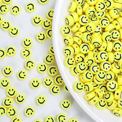 300pcs Yellow Smiley Face Acrylic Beads,7 Mm Acryl Happy Face Spacer Beads for DIY Jewelry Bracel... | Amazon (US)